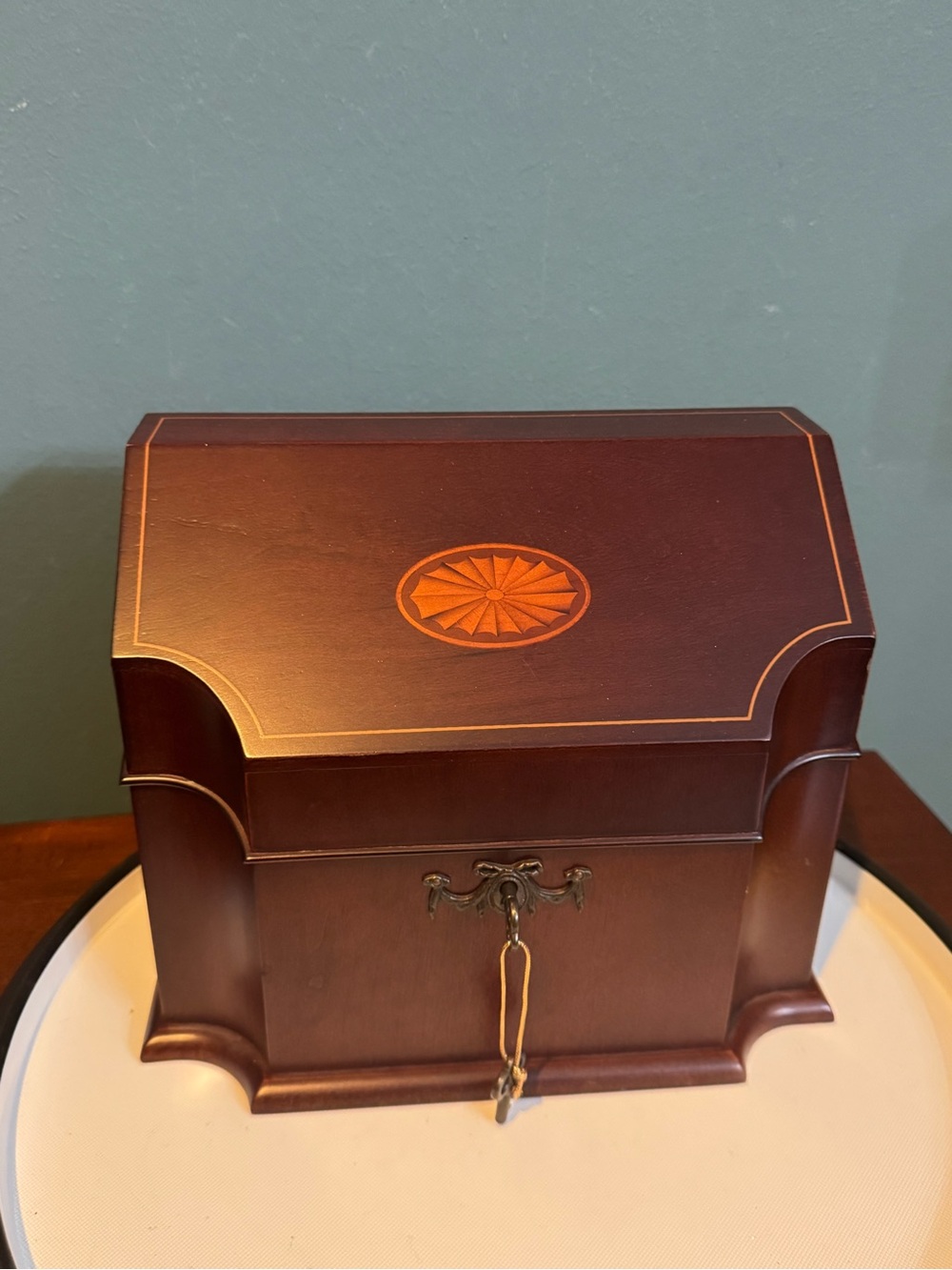 Wood desk organizer for letters, envelopes and supplies, with lock and keys